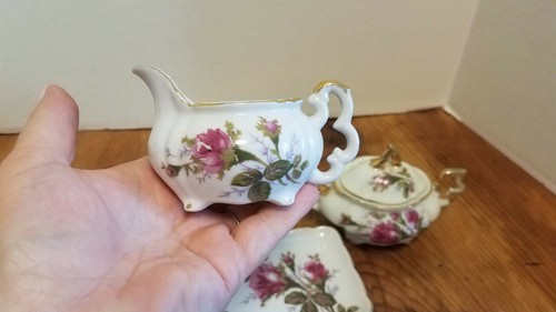 Juego de 4 mini tazones de azúcar y crema Moss Rose con placa de rosas con borde dorado - Imagen 3 de 8