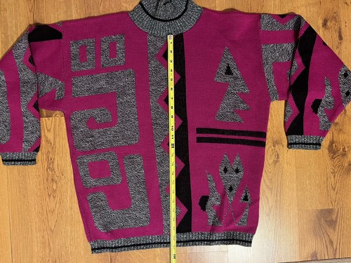 Vintage Geometric Sweater Bingo Sports 80’s Pullover Fuchsia Women’s - Picture 6 of 19