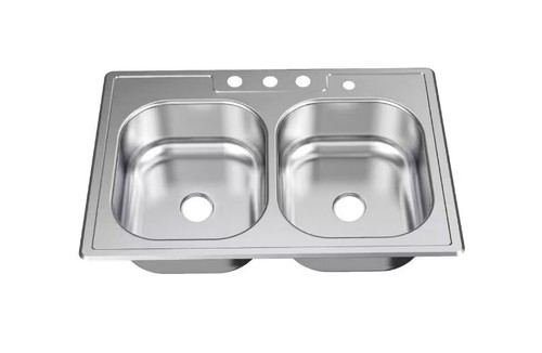 Glacier Bay 33" Drop-In 50/50 Double Bowl 20-Gauge Stainless Steel Kitchen Sink