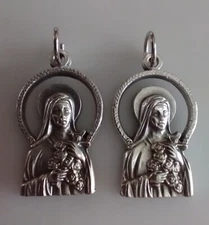 Catholic Lot of 2 x Silver Tone St Therese of Lisieux Religious Medal