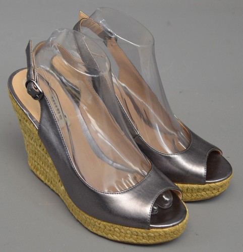Ladies Dune Pewter Grey Leather Espadrille Platform Wedge Heel Sandals Size UK 8
