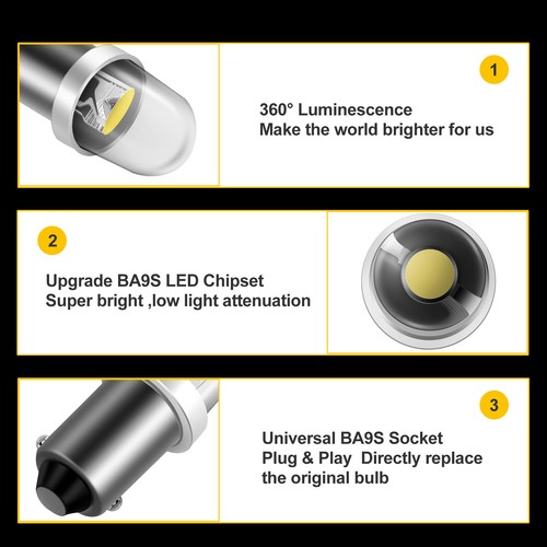 10x BA9S H6W 57 Xenon White LED Instrument Panel Light Bayonet 1895 Dash Bulbs - Picture 2 of 7