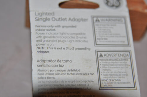 New GE 14499 lighted Single outlet adapter 15-Amp/125VAC 1875W Max-Orange/Amber - Picture 9 of 13