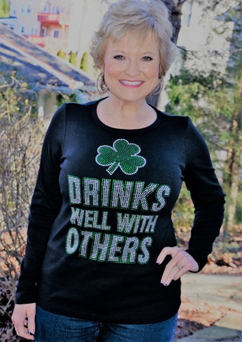 St Patricks Day rhinestone shirt XS S M L XL XXL1X 2X 3X 4X 5X Drinks Well With - Picture 5 of 10