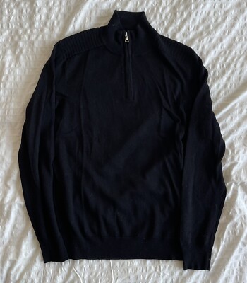 INC International Concepts Black Quarter Zip Sweater Sz M 100 % Authentic NEW