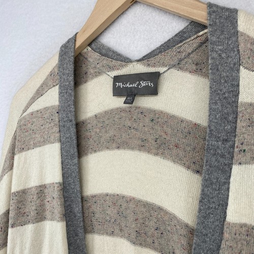 MICHAEL STARS Cardigan M/L Wool Modal Cashmere Speckled Stripe Open Front Gray - Picture 2 of 13
