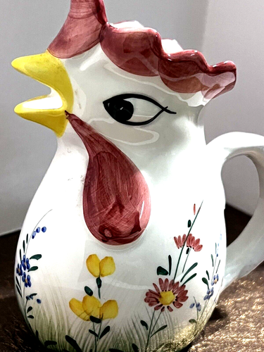 VintageLe Soleile Rooster Pitcher Made in Italy Floral 8" Open Beak Hand Painted - Picture 10 of 16