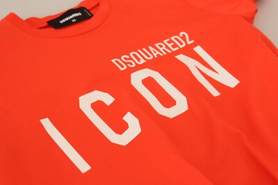 関税送料込【DSQUARED2】ICONロゴ Tシャツ オレンジ/グリーン DSQUARED2 T-shirt Orange Cotton Shiny Icon East Tee Crewneck