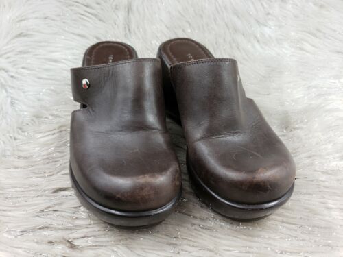 TOMMY HILFIGER Brown Leather Slide On Casual Clogs Shoes Size 5.5 - Picture 3 of 6