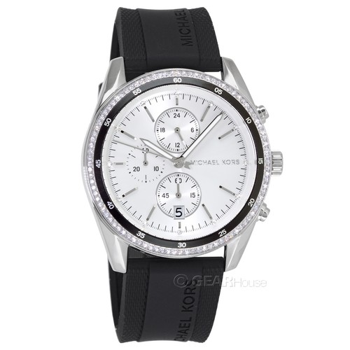 Michael Kors Hadyn Womens Chronograph Crystals Watch Silver Black Silicone Band - Picture 3 of 8
