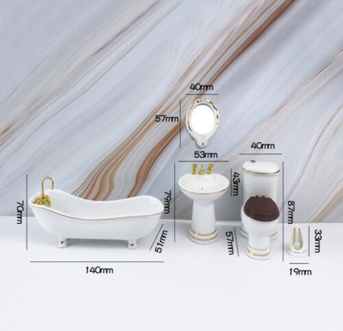 5PC 1/12 Dollhouse Simulation White Wash Basin Tub Toilet Model Miniature - Picture 6 of 8