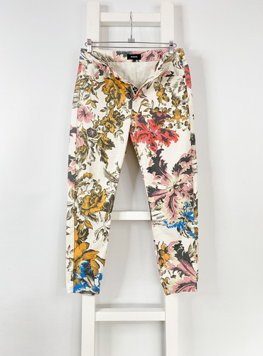 DESIGUAL stretch floral skinny jeans pants sz 44, M-L / mid rise pockets logo - Picture 3 of 9