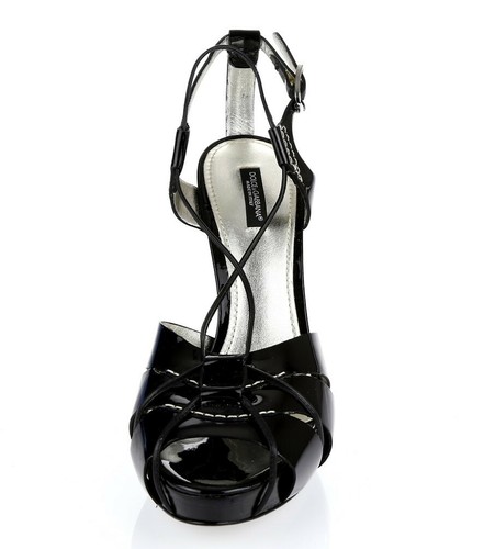 Dolce & Gabbana Black Patent Leather Block High Heel Platform Sandals Size 40 - Picture 4 of 7