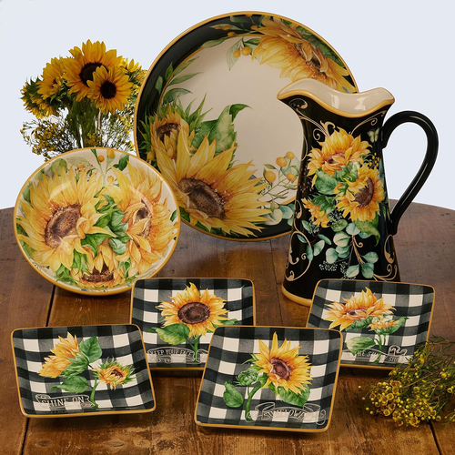 Sunflower Fields 6" Canape/Lucheon Plates, Assorted Designs, Small, Set of 4 - Picture 2 of 2