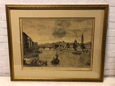 Vintage Giuseppe Zocchi St. Trinta Bridge in Florence Framed Print