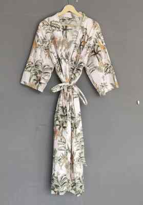 1 PC Indian block Print 100% cotton robe gown Hippie women maxi kimono dresses