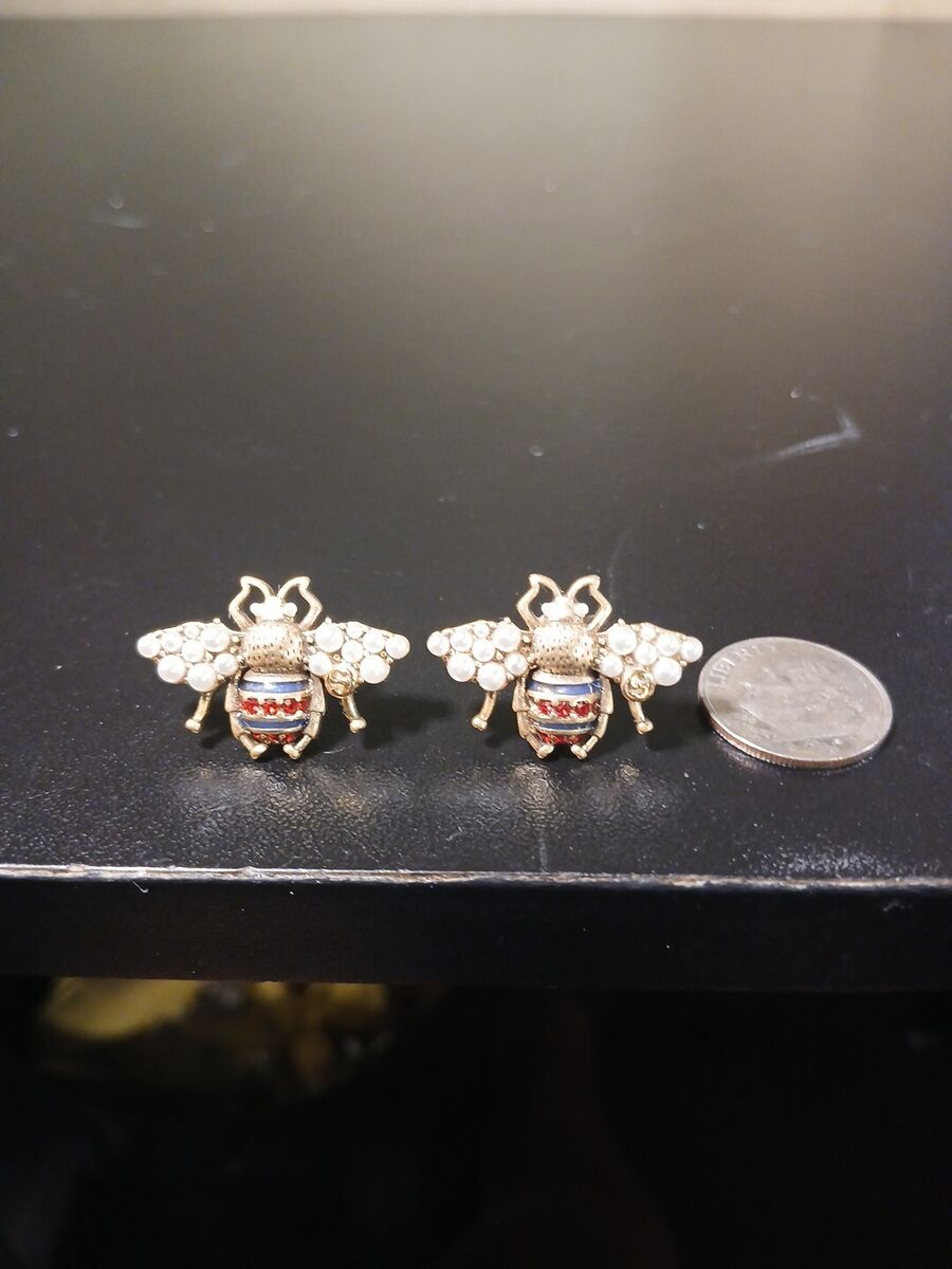 AUTHENTIC WOMEN'S GUCCI GOLD TONE FAUX PEARL RED CRYSTAL BEE AUTHENTIC WOMEN'S GUCCI GOLD TONE FAUX PEARL RED CRYSTAL BEE