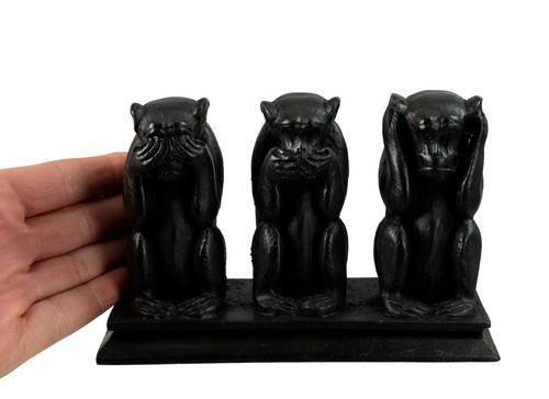 3 Singes de la Sagesse - Resine 1 kg Artisanat fait main H : 13 cm Noir # 3473 - Picture 8 of 8