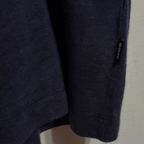 Boss Mens xxl tiburt slub linen short sleeve t shirt dark blue crew neck casual - Picture 5 of 11