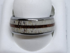 Handmade Tungsten Carbide 8MM Bands Inlaid with Deer Antler  Whiskey Barrel