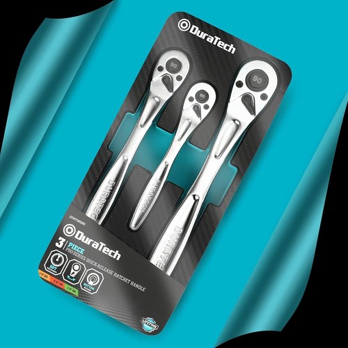 Professional 3-Piece Heavy Duty Ratchet Set with EVA Organizer - Chrome Finish - Picture 10 of 11