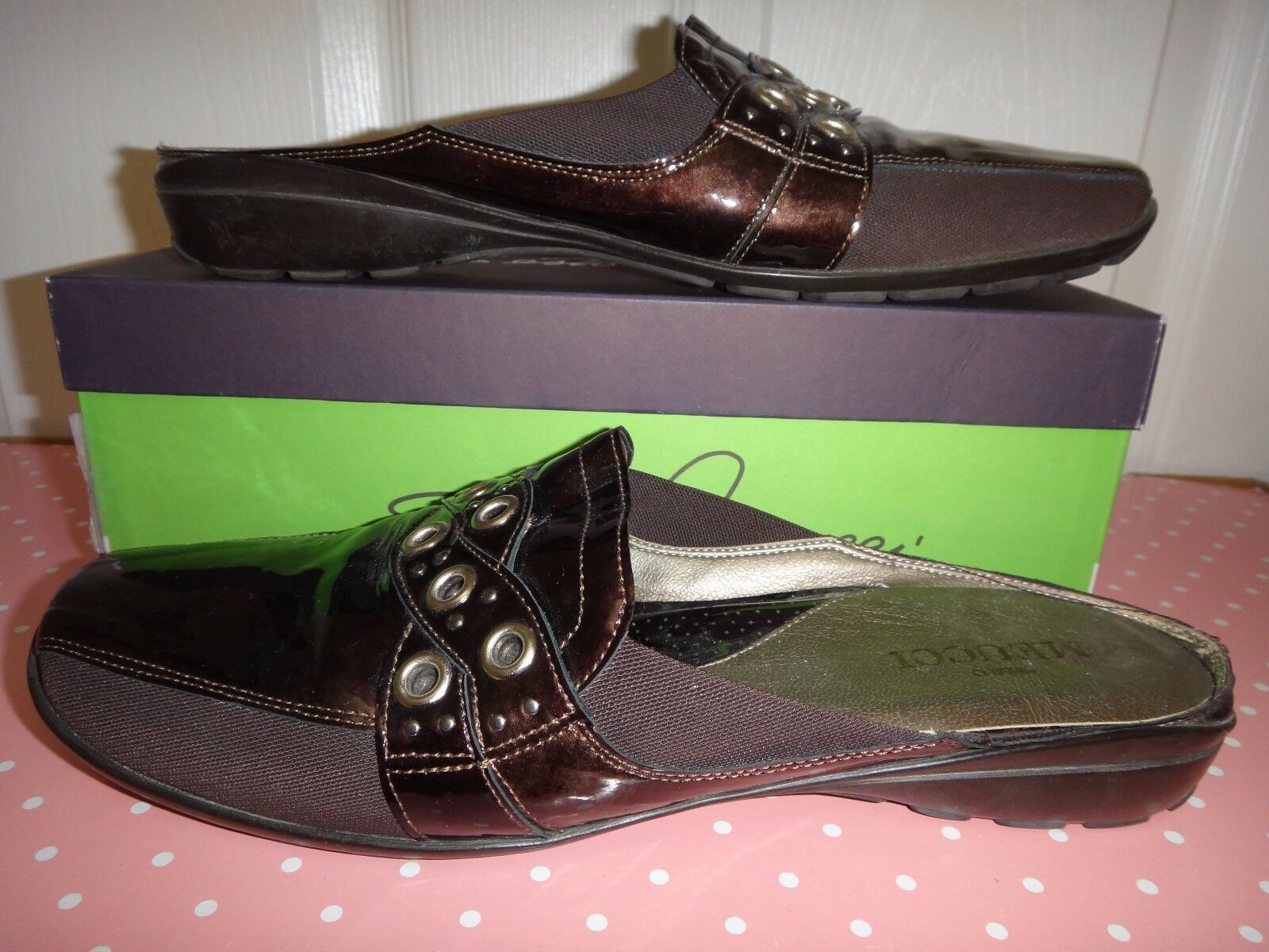 SESTO MEUCCI Womens Flats Flats Flats Mules Brown Patent Leather Textile MADE IN ITALY Sz 10 c4d1c7 SESTO MEUCCI Womens Flats Flats Flats Mules Brown Patent Leather Textile MADE IN ITALY Sz 10 c4d1c7