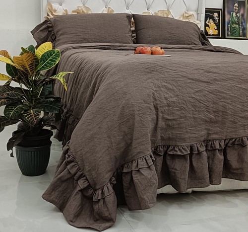Linen Ruffle Duvet Cover Set, Rusty Style Linen Bedding with Double Ruffle - Picture 3 of 8