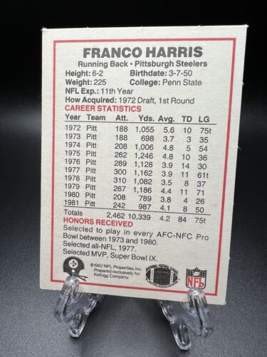 1982 Kellogg's Football Franco Harris #NNO Steelers - Picture 2 of 2