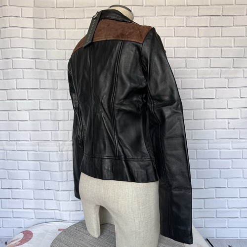 NWT Bernardo Genuine Leather Mixed Media Animal Print Black Moto Jacket MSRP$415 - Picture 6 of 12