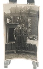 WW2 Era Photo U.S. GIs Standing In Front Of Building