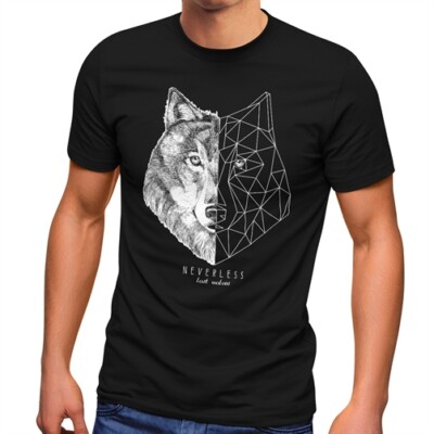 Herren T-Shirt Wolf Polygon Kunst Grafik Tiermotiv Printshirt Fashion