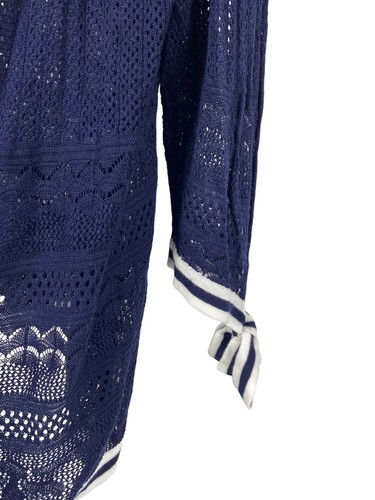 Belldini Crochet Wrap Open Cardigan Sweater Kimono Blue White Coastal Preppy 2X - Picture 5 of 13