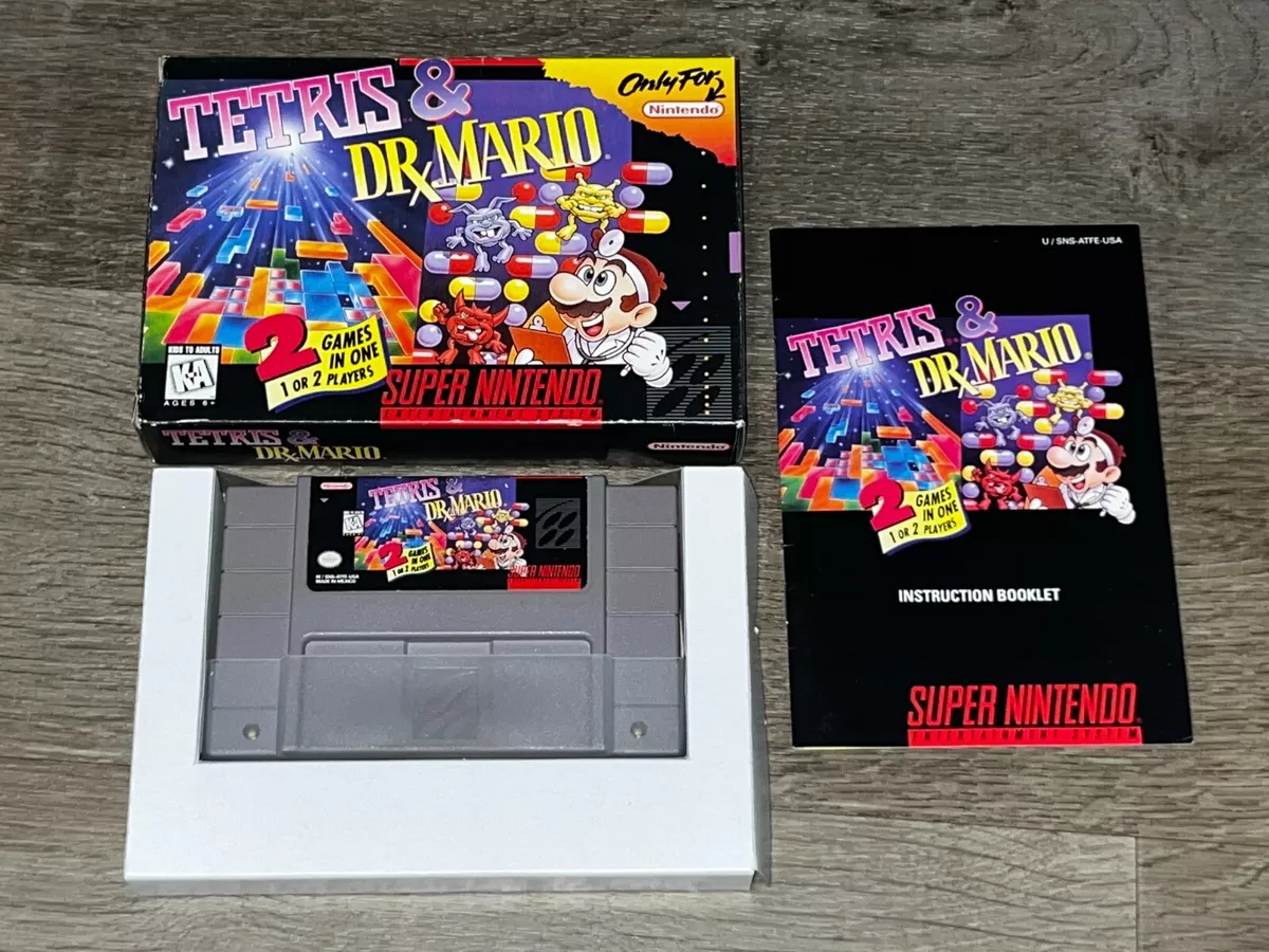 Tetris & Dr. Mario Game Only Super Nintendo SNES 2 games in one 1 or 2  players