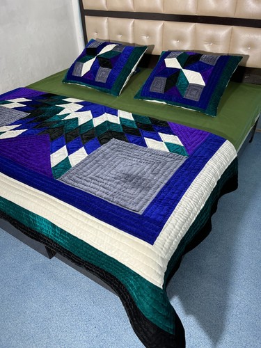 Juego de edredón ligero de terciopelo cálido hecho a mano multicolor con estampado de estrellas - Imagen 15 de 17