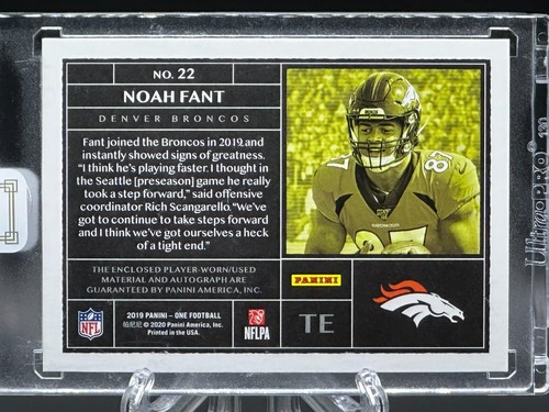 Noah Fant 2019 Panini One Platinum Rookie Patch Auto /5 RC RPA Encased Broncos - Picture 4 of 4