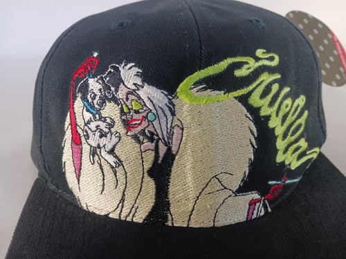 Neu mit Etikett 1990er Vintage Disney 101 Dalmatiner Cruella de Vile Druckknopflasche Mütze sehr selten - Bild 7 von 12