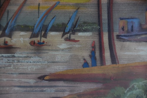 AN ORIENTAL RIVER SCENE- OIL(?) ON CANVAS, ABOUT 1935, FRAMED +GLASS, NOT SIGNED - Picture 7 of 9