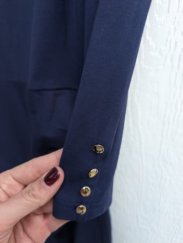 Belle Poque Navy Blue Stretchy Bodycon Retro Inspired Dress Women's Size 10 - Picture 3 of 5