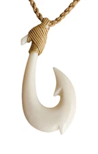 Hawaiian Buffalo Bone 2" Fish Hook Pendant Adjustable Necklace Choker