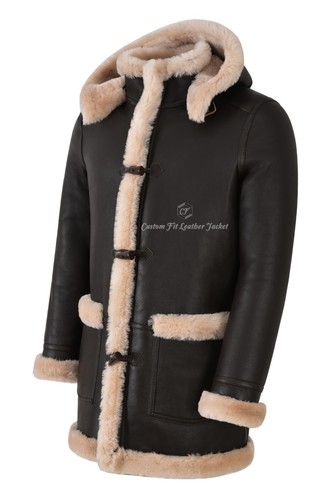 brun pour Shearling 100 hommes en à cuir coat capuche en de Ivar cuir mouton Beige Duffle TfqXRf