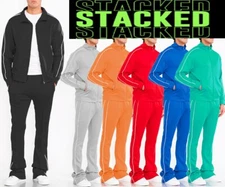 Mens Flare Stacked Track Suit Matching Jacket and Pants Regular Fit USA S-2XL