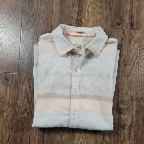 Tasso Elba Island Shirt Mens XL Beige Linen Blend Stripe Button Up Beach Preppy - Picture 7 of 7