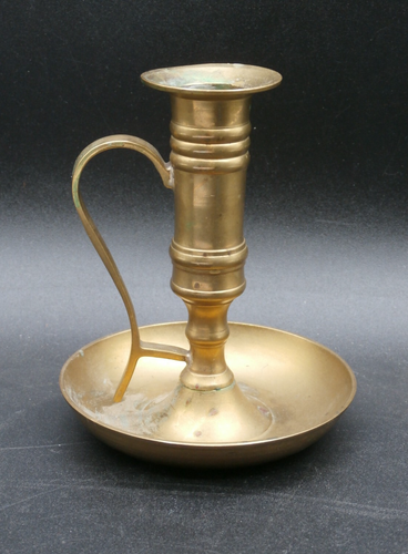 Vintage Messing Kerzenständer gebogener Griff einzelne Kegel Kerzenhalter 4" hoch SCHÖN! - Bild 1 von 13