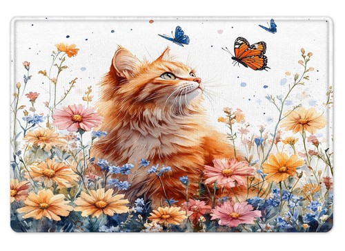 Lindo juego de cortinas de ducha para gato floral azul mariposa naranja para decoración de baño - Imagen 14 de 23