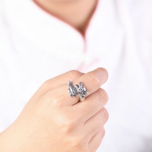 Solid 925 Sterling Silver Mens Unique Dragon Tail Ring Size Adjustable - Picture 3 of 7