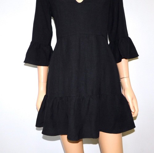 LPA Kleid 495 schwarz Leinen Rüschensaum & Bündchen - M - Bild 6 von 10