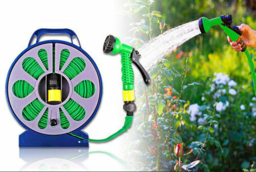 50 Fuß 15 m Flachschlauch Rohr & Aufroller mit 7 Funktionen Spritzpistole Garten Außen Bewässerung - Bild 2 von 6