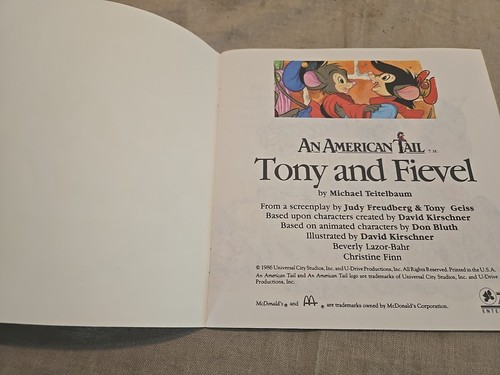 Vtg An American Tail, Tony and Fievel, McDonalds Children's Book 1986 - Picture 3 of 3