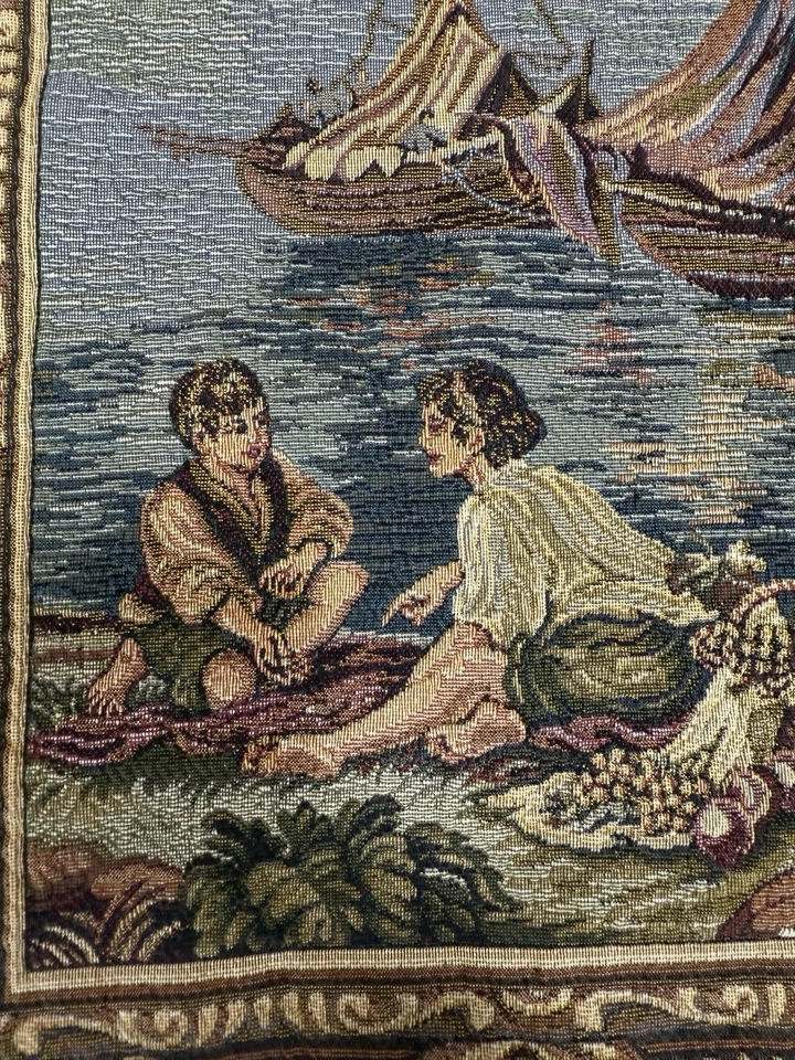 Tapiz tejido jacquard vintage puerto de Venecia 40x24 arte de pared europeo Foto 3 de 4