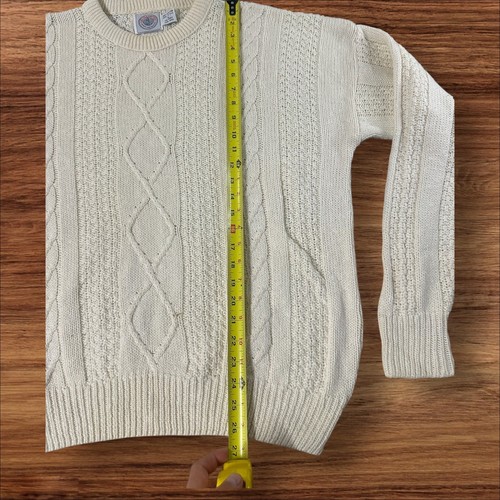 Vintage Cape Isle Knitters Herren Creme Zopfmuster Baumwolle Pullover Large Hergestellt in den USA - Bild 5 von 7